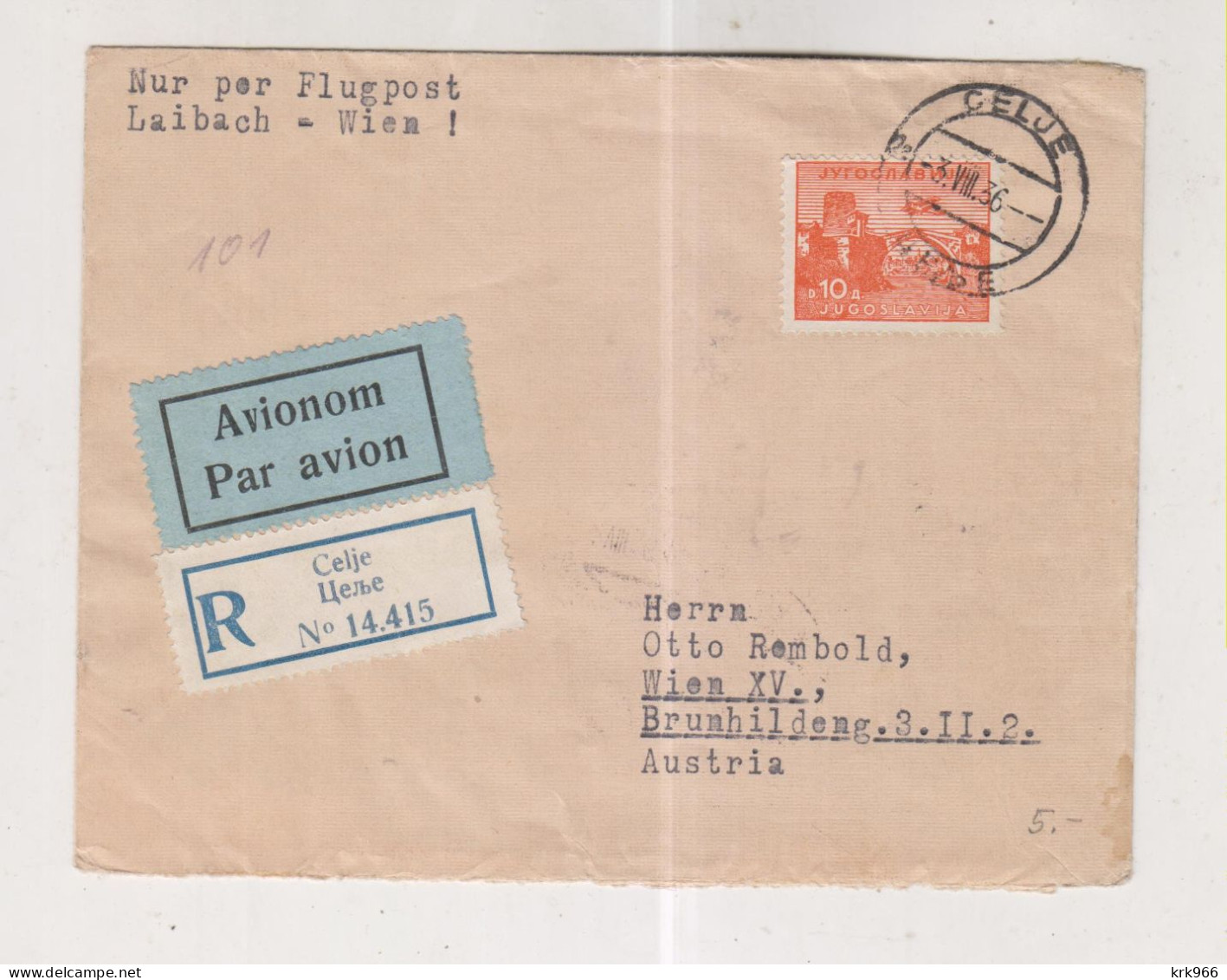 YUGOSLAVIA CELJE1936  Registered Airmail Cover To Austria - Lettres & Documents