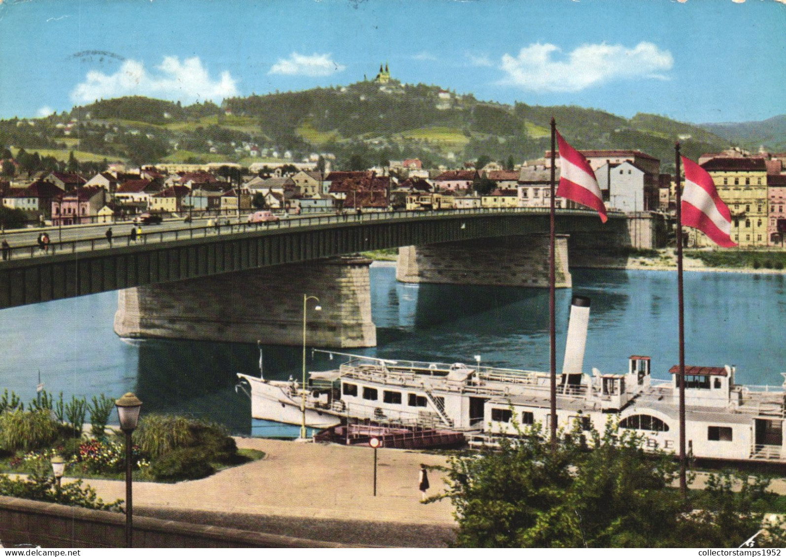 LINZ, ARCHITECTURE, BRIDGE, SHIP, BOAT, FLAGS, PORT, AUSTRIA, POSTCARD - Linz