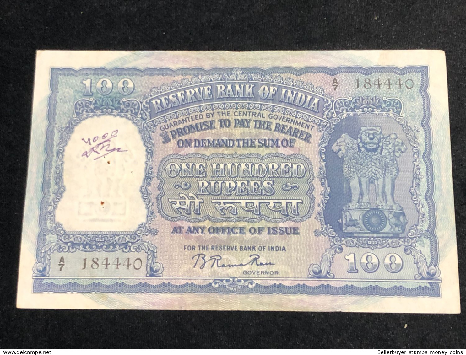 INDIA 100 RUPEES P-43  1957 TIGER ELEPHANT DAM MONEY BILL Rhas Pinhole ARE BANK NOTE Black Numbers Above And Below 1 Pcs - India