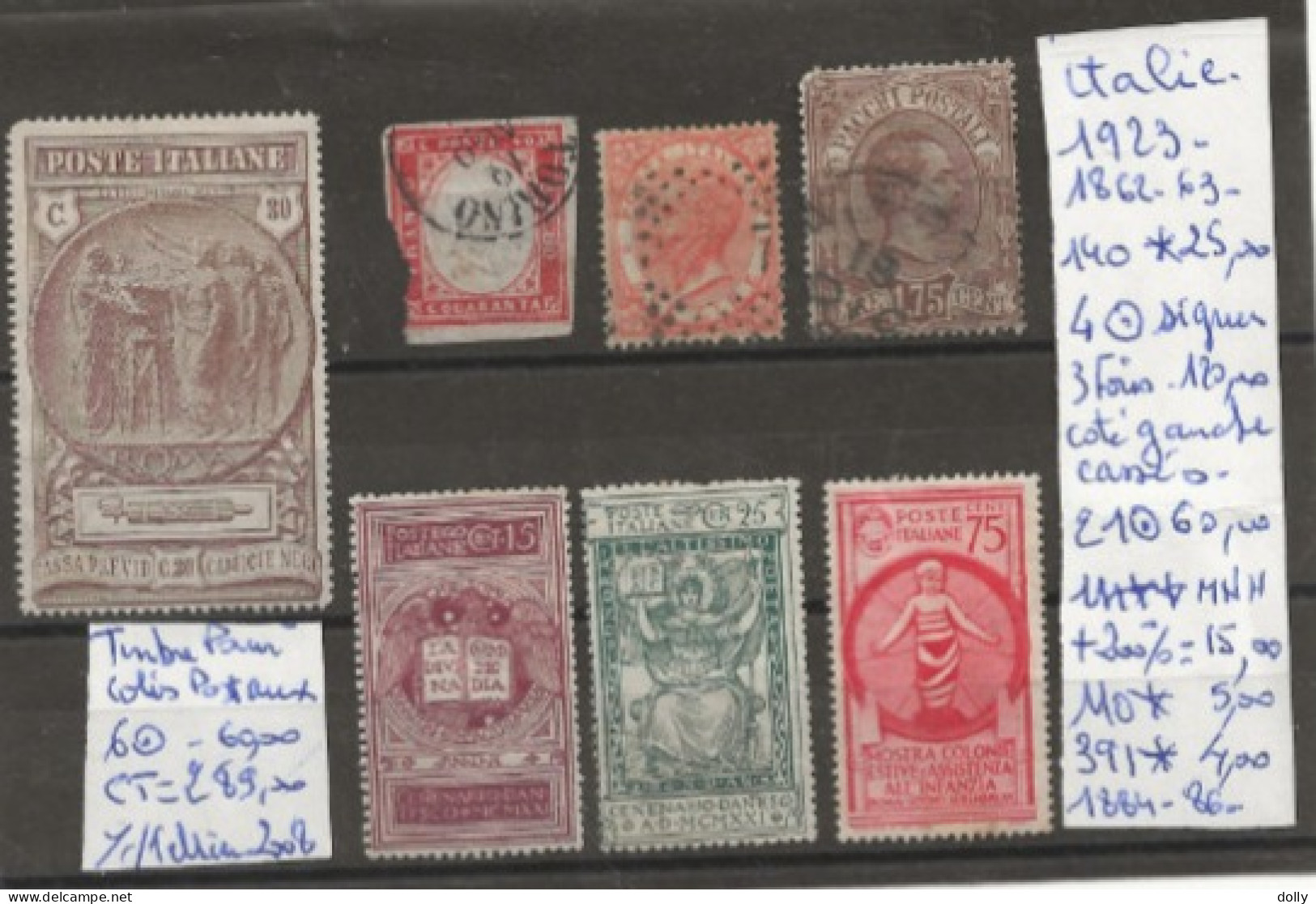 TIMBRES D ITALIE  OBLITEREES  1862/1923 Nr VOIR SUR PAPIER AVEC TIMBRES  COTE 289.00 € - Mint/hinged