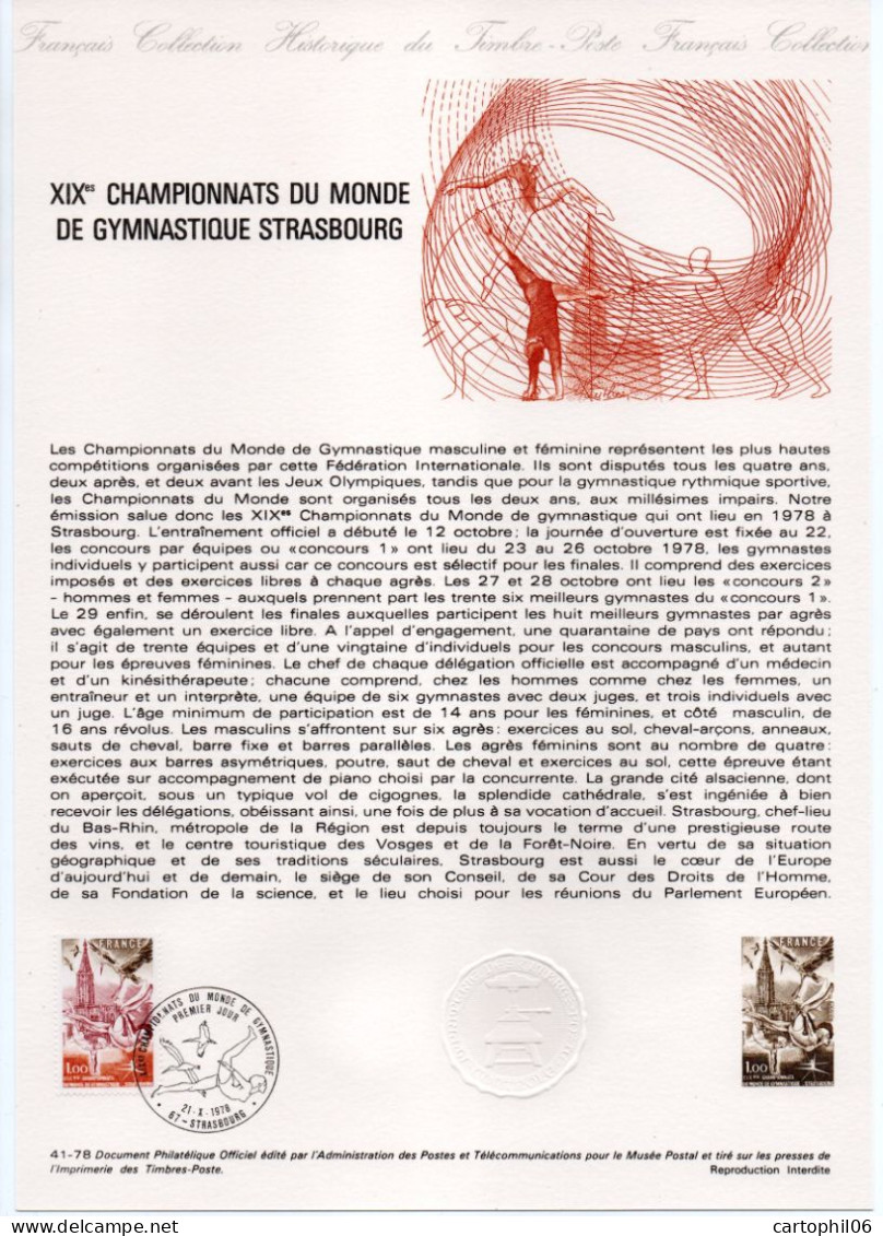- Document Premier Jour LES CHAMPIONNATS DU MONDE DE GYMNASTIQUE - STRASBOURG 21.10.1978 - - Gimnasia
