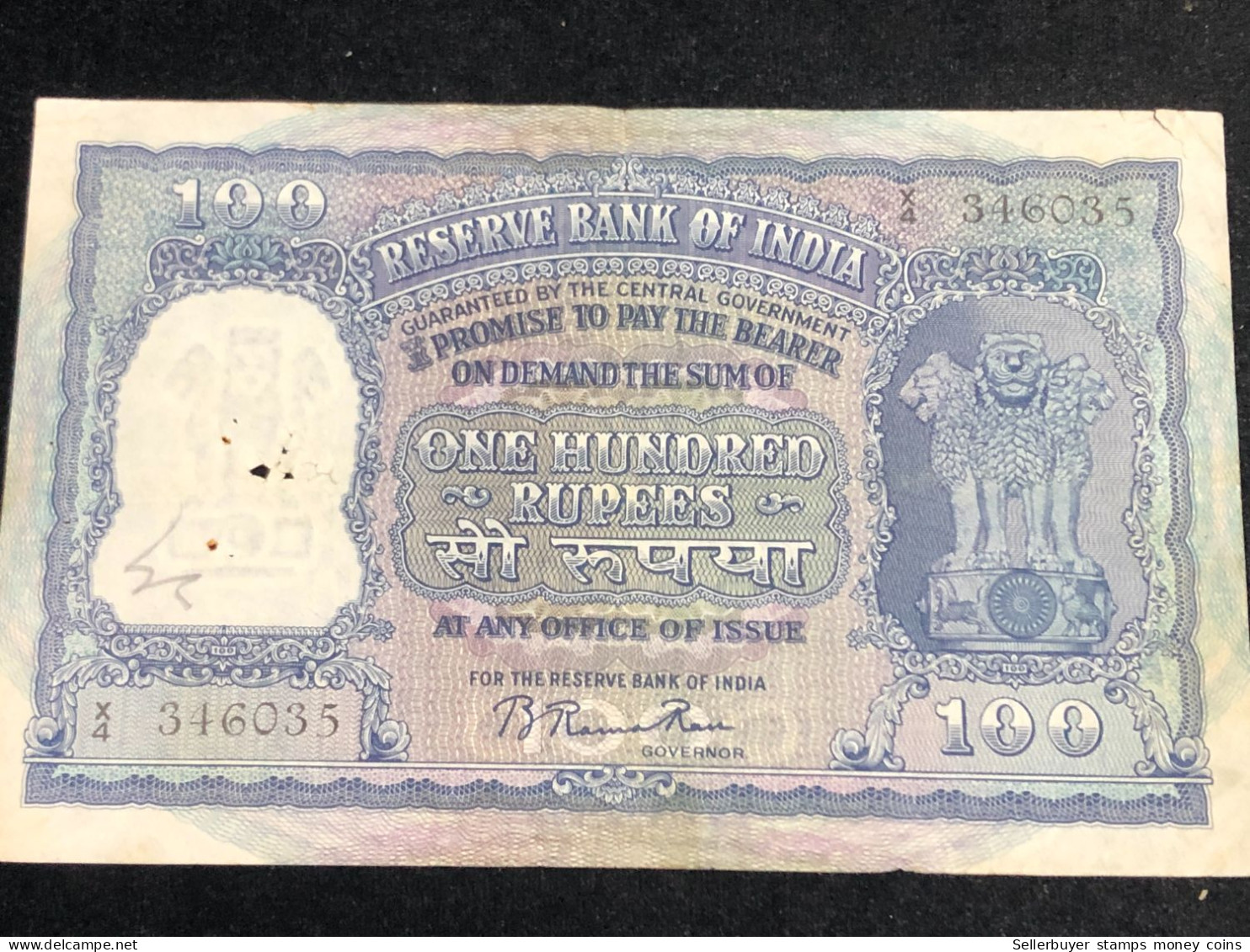 INDIA 100 RUPEES P-43  1957 TIGER ELEPHANT DAM MONEY BILL Rhas Pinhole ARE BANK NOTE Black Numbers Above And Below 1 Pcs - Indien