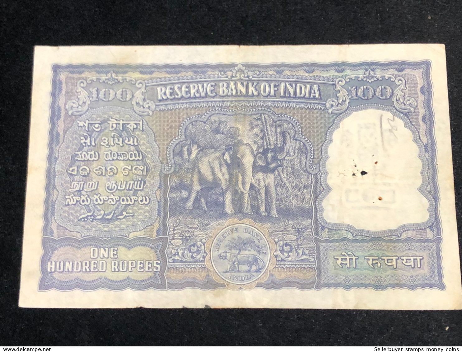 INDIA 100 RUPEES P-43  1957 TIGER ELEPHANT DAM MONEY BILL Rhas Pinhole ARE BANK NOTE Black Numbers Above And Below 1 Pcs - Indien