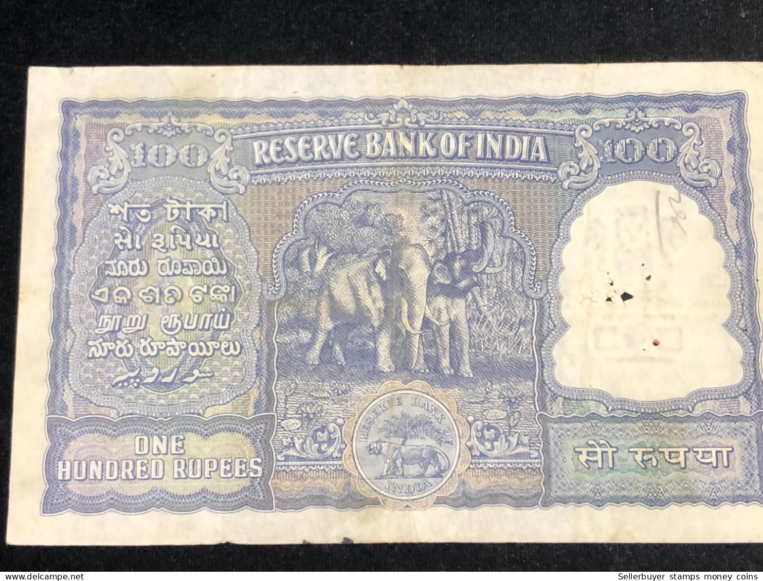 INDIA 100 RUPEES P-43  1957 TIGER ELEPHANT DAM MONEY BILL Rhas Pinhole ARE BANK NOTE Black Numbers Above And Below 1 Pcs - Inde