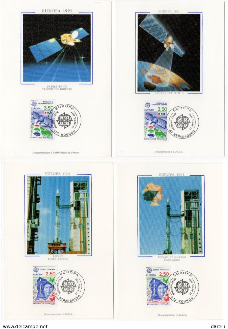 Carte Maximum 1991 -  Europa 1991 - L'Europe Et L'espace YT 2696 & 2697 - 973 Kourou & 67 Strasbourg - 1990-1999