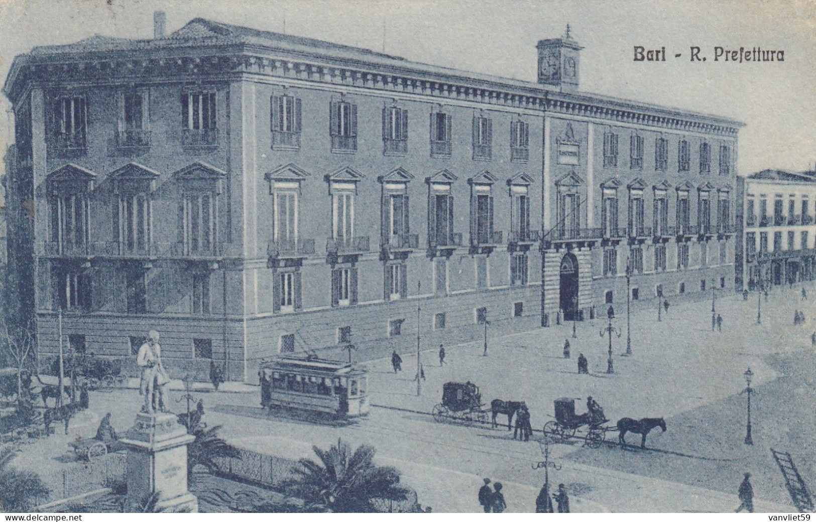 BARI-R. PREFETTURA-TRAM-CARTOLINA VIAGGIATA IL 15-10-1920 - Bari
