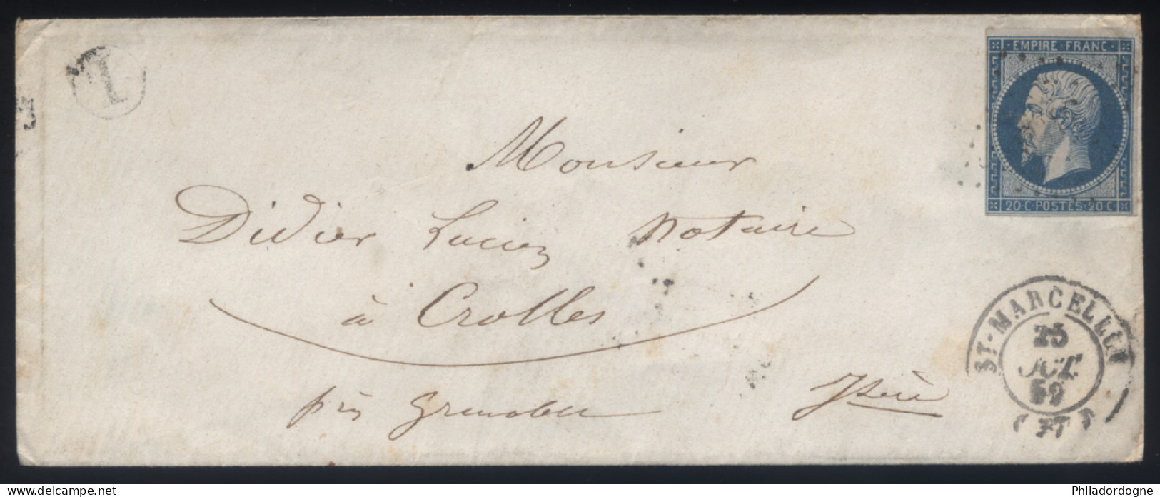 France - Yvert N° 14 Sur LsC Obl PC St Marcellin? Boite Rurale L Pour Crolles - 25/10/1859 - 1849-1876: Classic Period