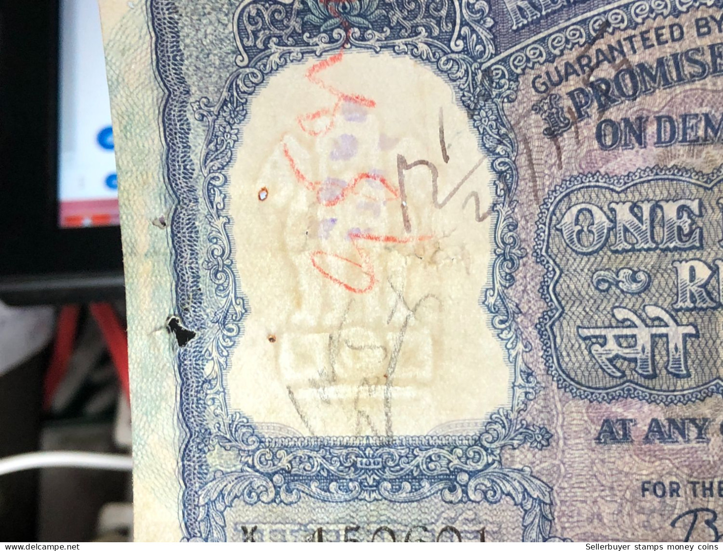 INDIA 100 RUPEES P-43  1957 TIGER ELEPHANT DAM MONEY BILL Rhas pinhole ARE BANK NOTE Black numbers above and below 1 pcs