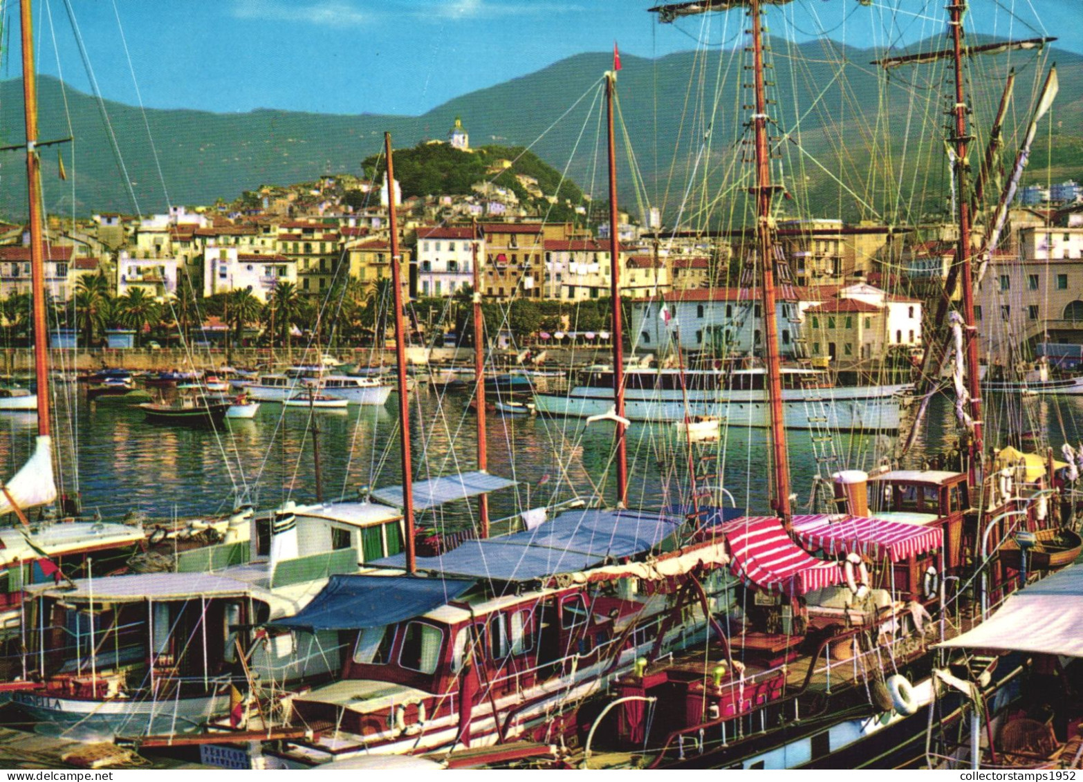 SAN REMO, LIGURIA, PORT, BOATS, ARCHITECTURE, SHIP, MOUNTAIN, ITALY, POSTCARD - San Remo