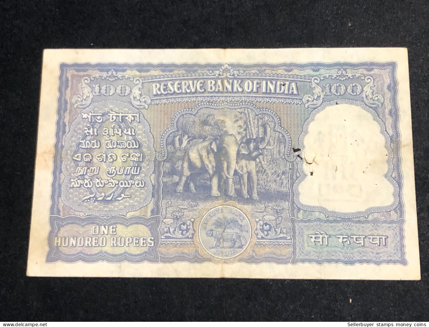 INDIA 100 RUPEES P-43  1957 TIGER ELEPHANT DAM MONEY BILL Rhas Pinhole ARE BANK NOTE Black Numbers Above And Below 1 Pcs - Indien