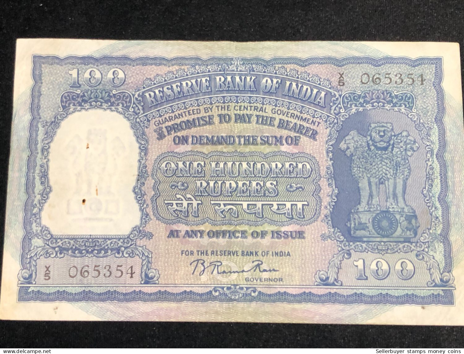 INDIA 100 RUPEES P-43  1957 TIGER ELEPHANT DAM MONEY BILL Rhas Pinhole ARE BANK NOTE Black Numbers Above And Below 1 Pcs - India