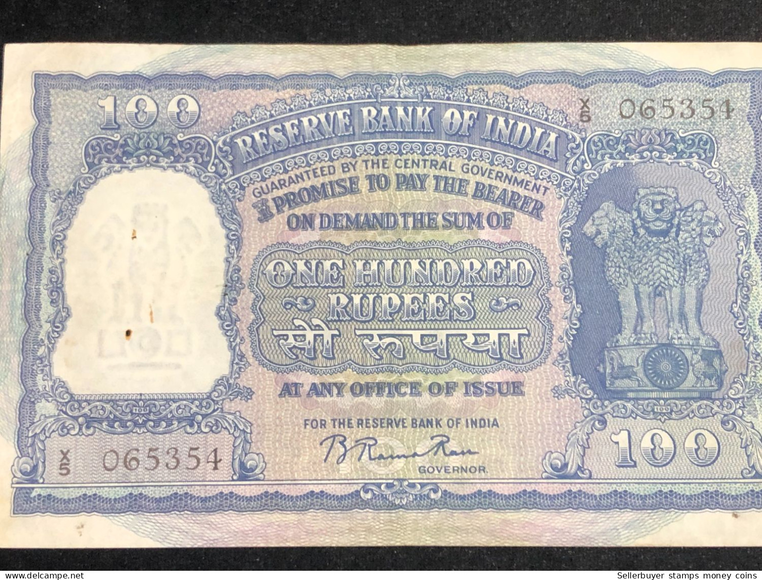 INDIA 100 RUPEES P-43  1957 TIGER ELEPHANT DAM MONEY BILL Rhas Pinhole ARE BANK NOTE Black Numbers Above And Below 1 Pcs - Inde