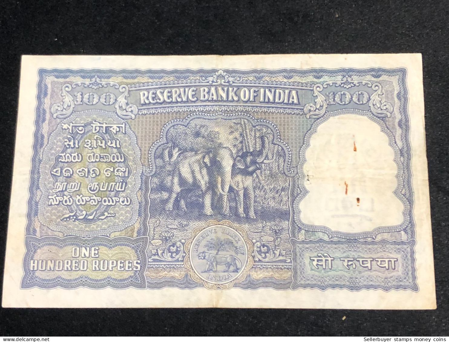 INDIA 100 RUPEES P-43  1957 TIGER ELEPHANT DAM MONEY BILL Rhas Pinhole ARE BANK NOTE Black Numbers Above And Below 1 Pcs - India