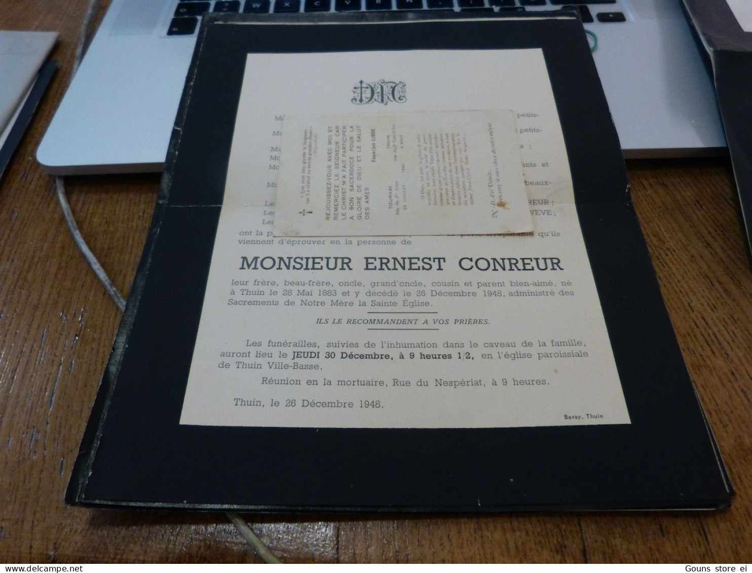 Lettre Décès  Ernest Conreur Bury Thuin 1883 1948 - Obituary Notices