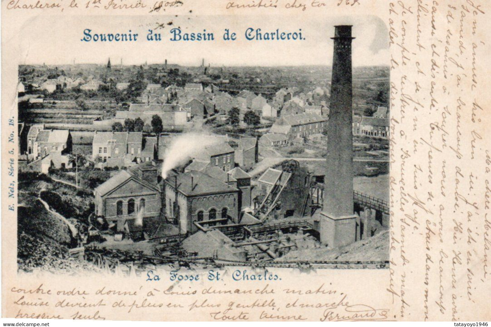 Souvenir Du Bassin De Charleroi  La Fosse St Charles Voyagé En 1900 - Charleroi