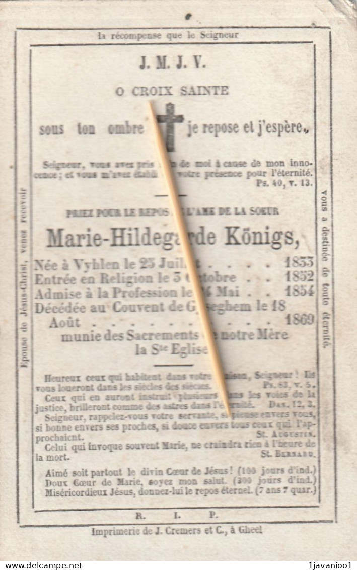 Zuster, Soeur, Marie Königs, Vyhlen, Gyseghem, Gijzegem, 1869 - Religion & Esotérisme