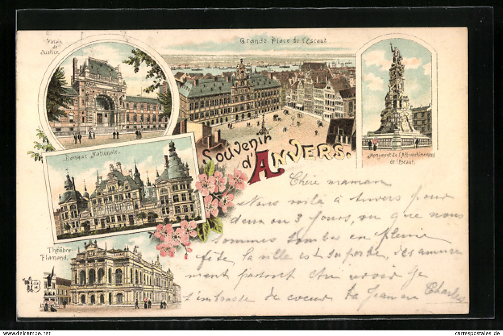 Vorläufer-Lithographie Anvers, 1895, Palais De Justice, Grande Place De L`Escault, Banque Nationale  - Other & Unclassified