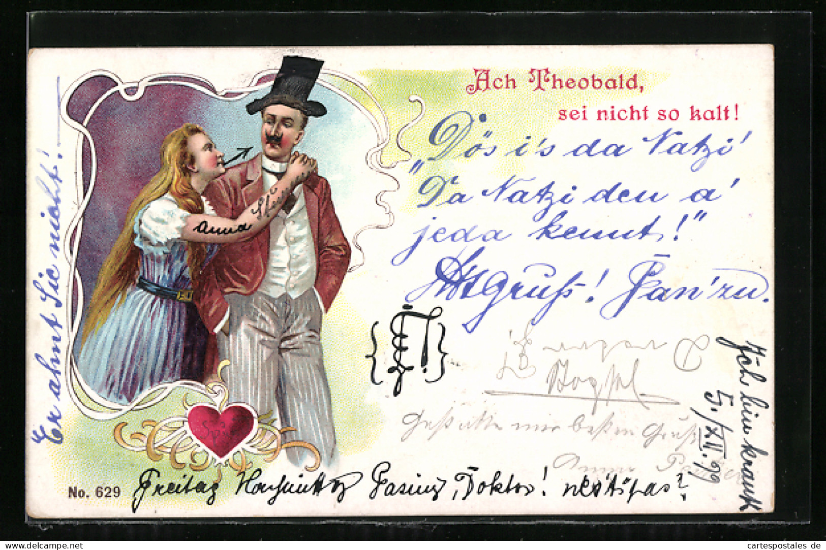 Lithographie Frau Bittet Ihren Mann Theobald, Sei Nicht So Kalt!, Private Stadtpost Courier  - Stamps (pictures)