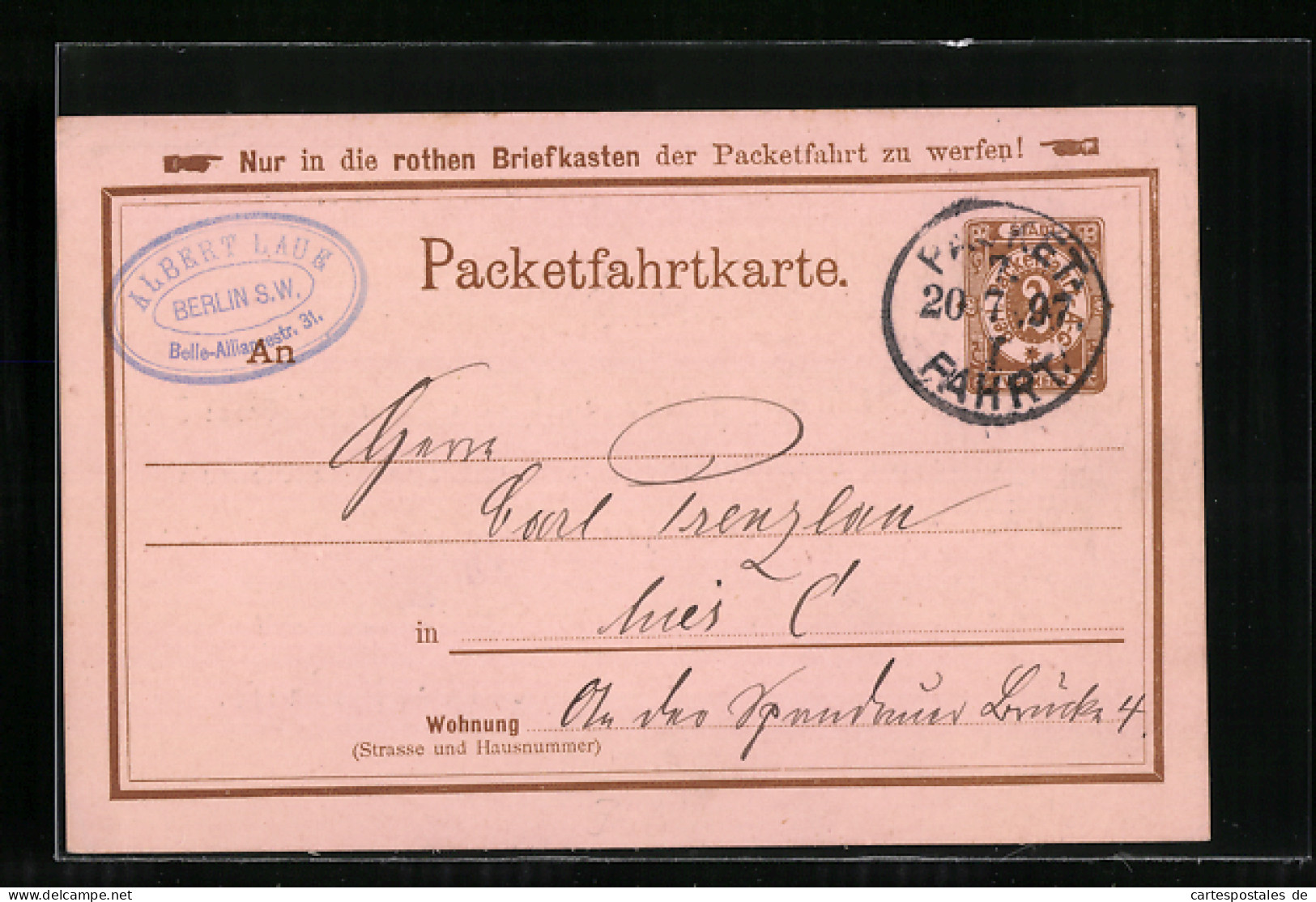 AK Berlin, Packetfahrtkarte, Private Stadtpost Berliner Packetfahrt AG  - Stamps (pictures)