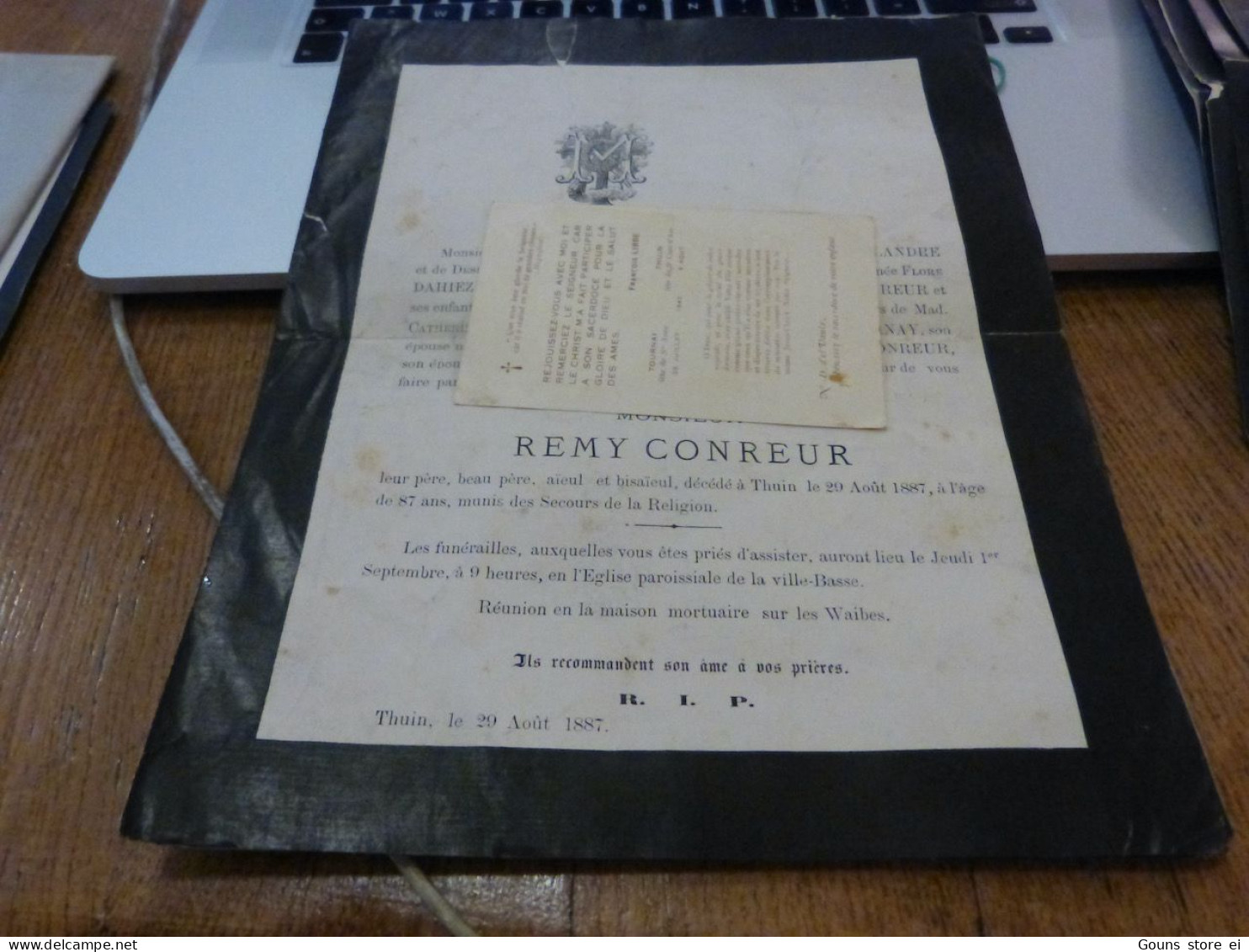 Lettre Décès  Rémy Conreur   Thuin 1887  Familles Tournay Hecq Berteaux - Obituary Notices