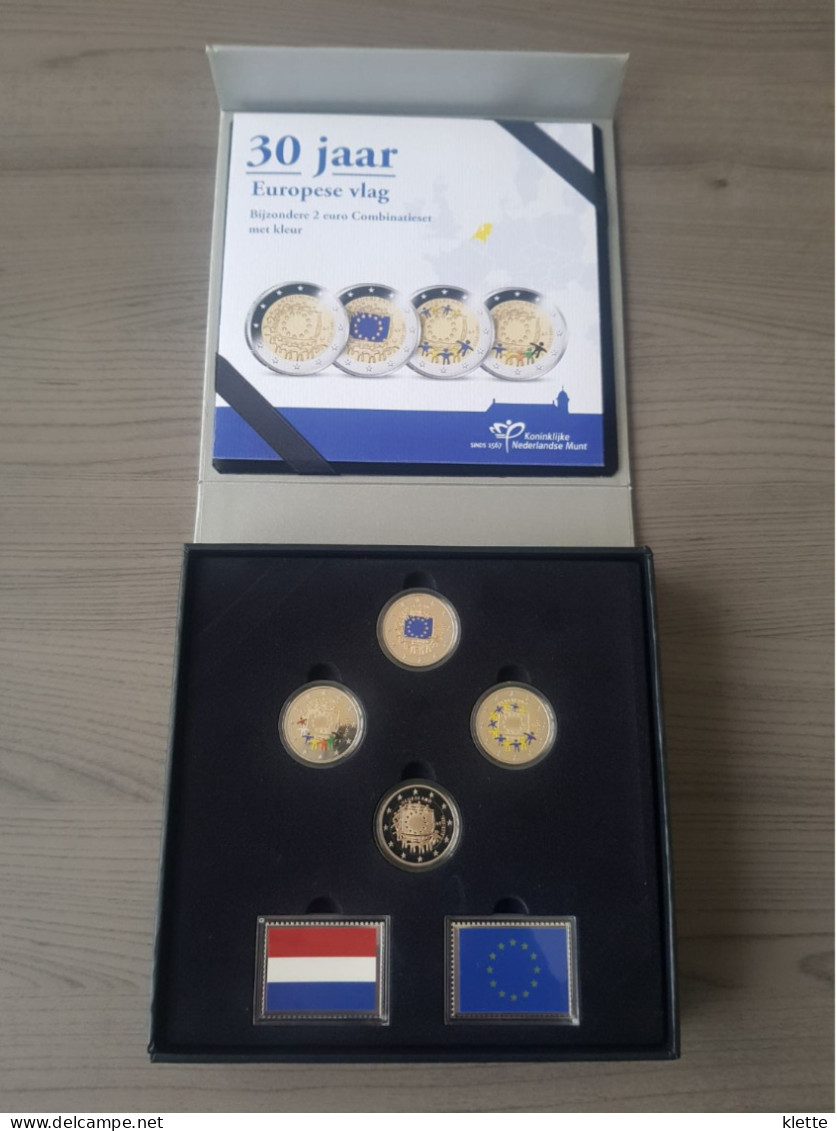 Nederland Combiset 2015 "30 Jaar Europese Vlag" - 4 X 2€ Proof + 2 Zilveren Plaatjes - !! Zelden Aangeboden !! - Netherlands