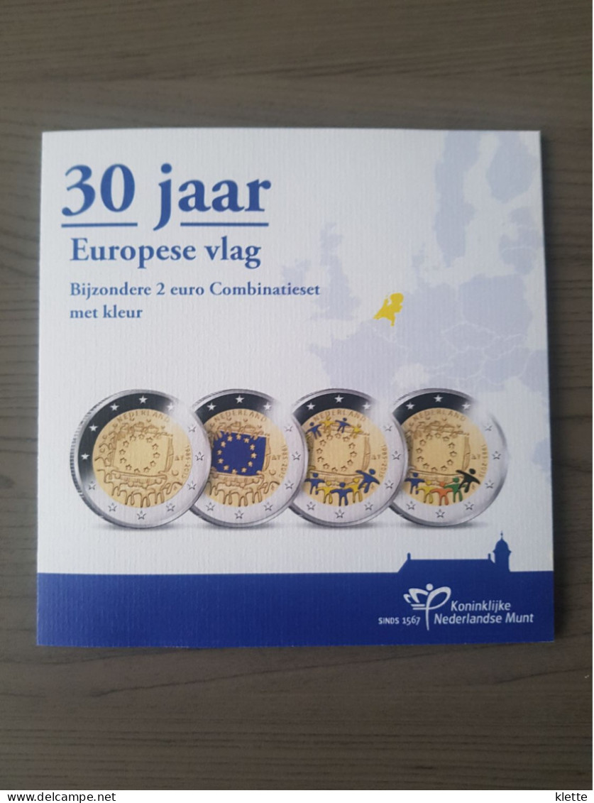 Nederland Combiset 2015 "30 Jaar Europese Vlag" - 4 X 2€ Proof + 2 Zilveren Plaatjes - !! Zelden Aangeboden !! - Pays-Bas