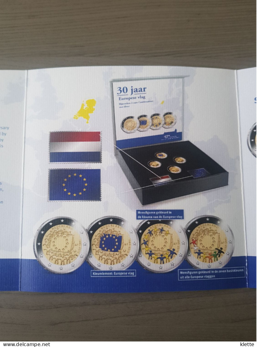Nederland Combiset 2015 "30 jaar Europese Vlag" - 4 x 2€ proof + 2 zilveren plaatjes - !! Zelden aangeboden !!
