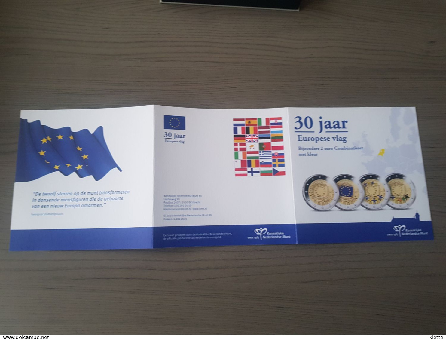 Nederland Combiset 2015 "30 jaar Europese Vlag" - 4 x 2€ proof + 2 zilveren plaatjes - !! Zelden aangeboden !!