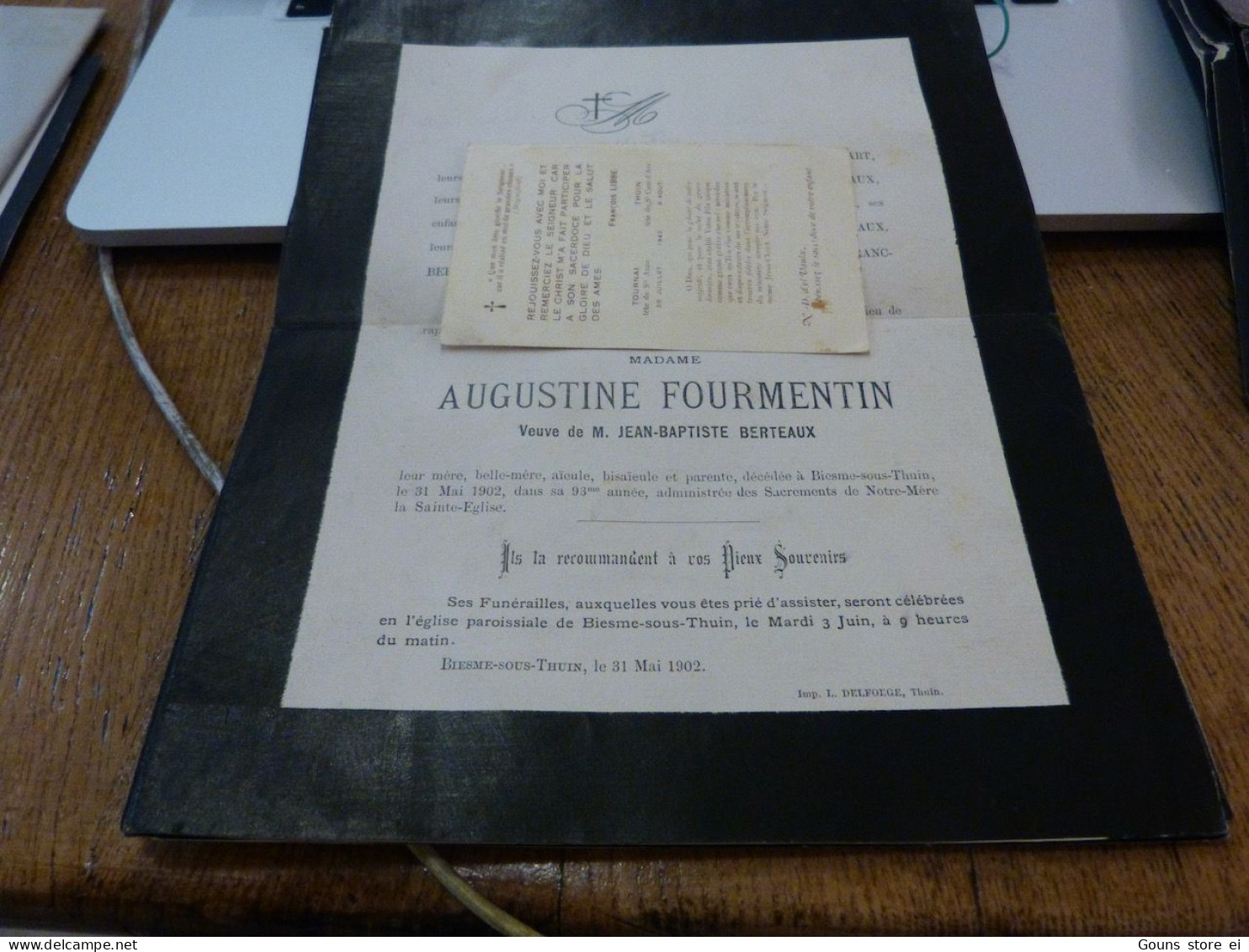 Lettre Décès  Augustine  Fourmentin Berteaux Biesmes Sous   Thuin 1902  Familles Blanchart Berteaux - Obituary Notices