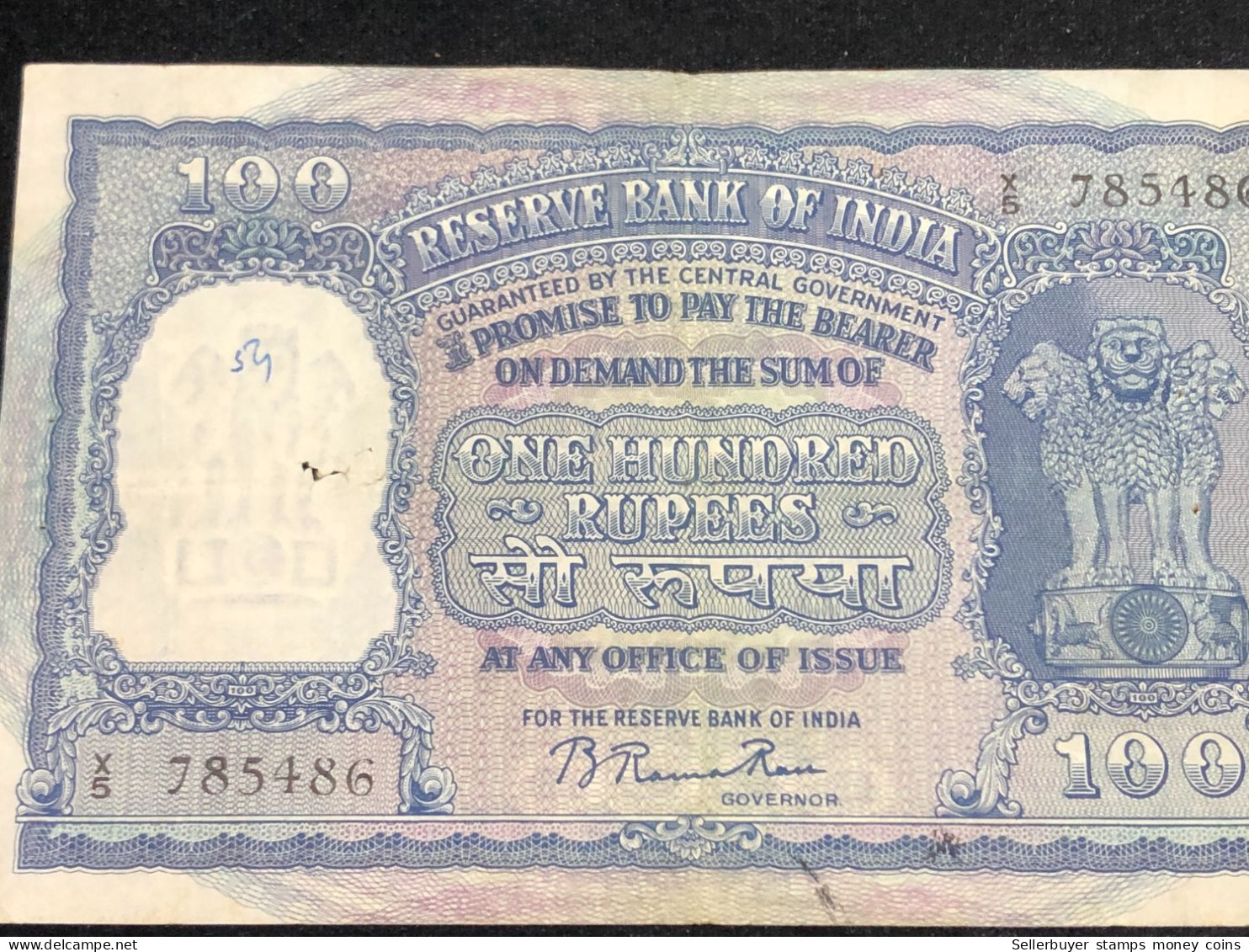 INDIA 100 RUPEES P-43  1957 TIGER ELEPHANT DAM MONEY BILL Rhas Pinhole ARE BANK NOTE Black Numbers Above And Below 1 Pcs - Indien