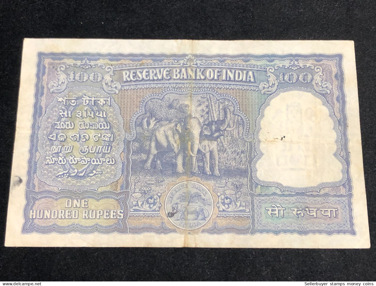 INDIA 100 RUPEES P-43  1957 TIGER ELEPHANT DAM MONEY BILL Rhas Pinhole ARE BANK NOTE Black Numbers Above And Below 1 Pcs - India