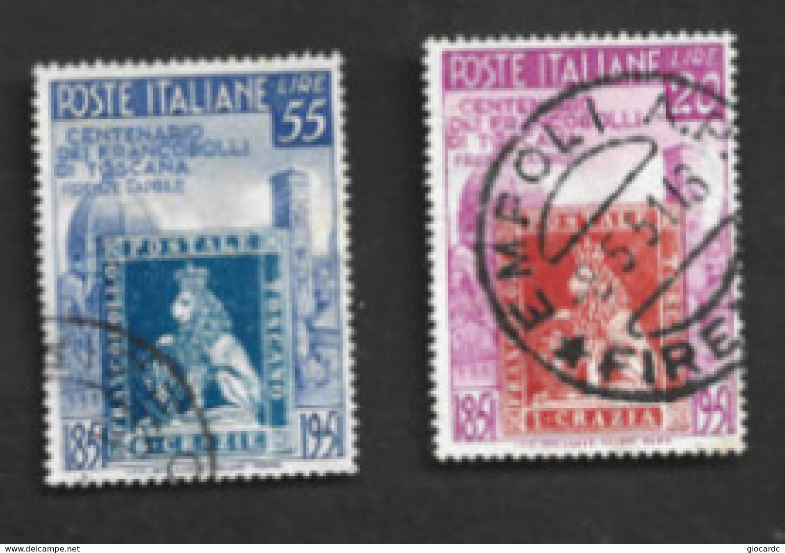 ITALIA REPUBBLICA  -  UNIF. 653.654  - 1951 100^ ANNIV. FRANCOBOLLI DI TOSCANA     - USATI° (USED) - 1946-60: Oblitérés