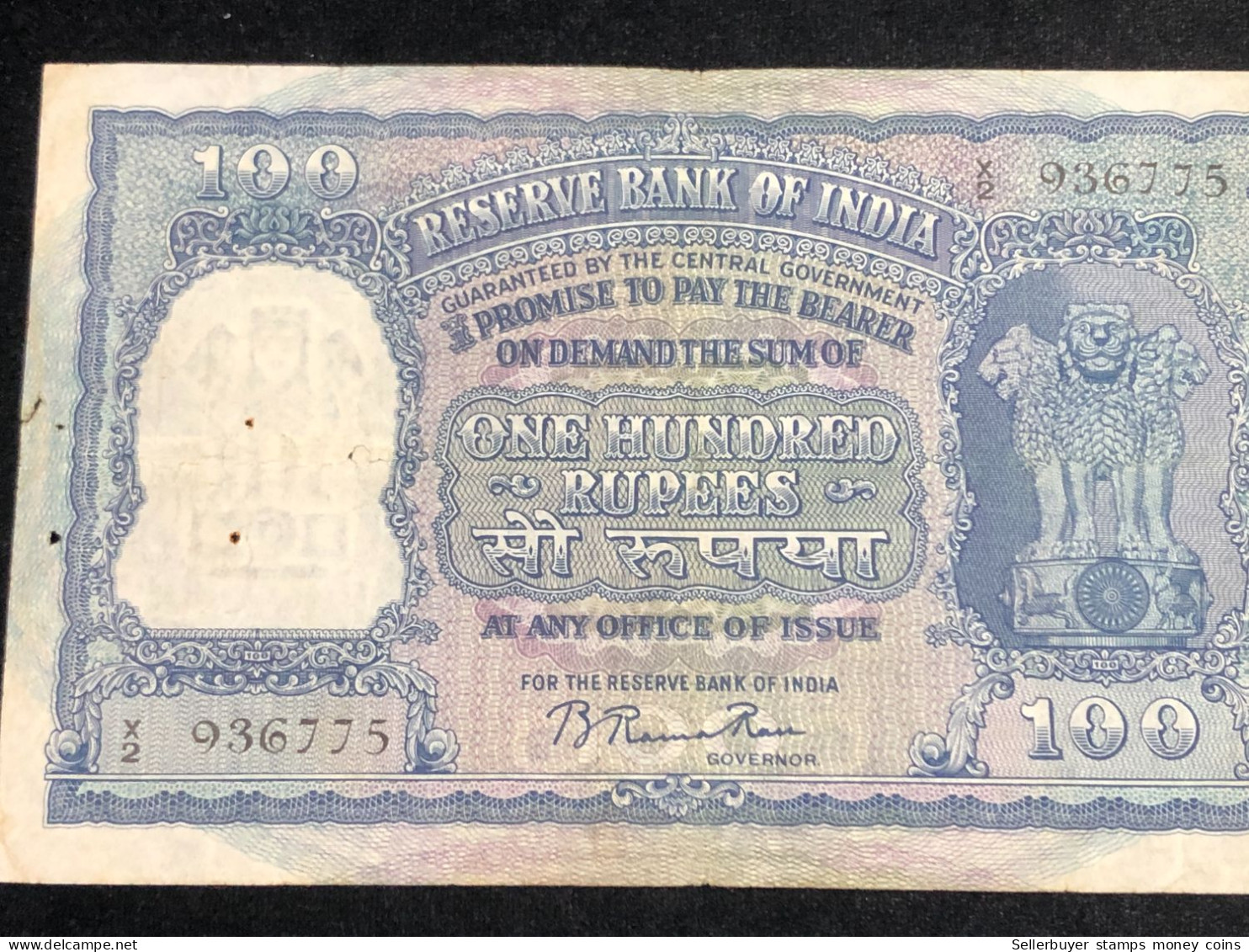 INDIA 100 RUPEES P-43  1957 TIGER ELEPHANT DAM MONEY BILL Rhas Pinhole ARE BANK NOTE Black Numbers Above And Below 1 Pcs - Inde