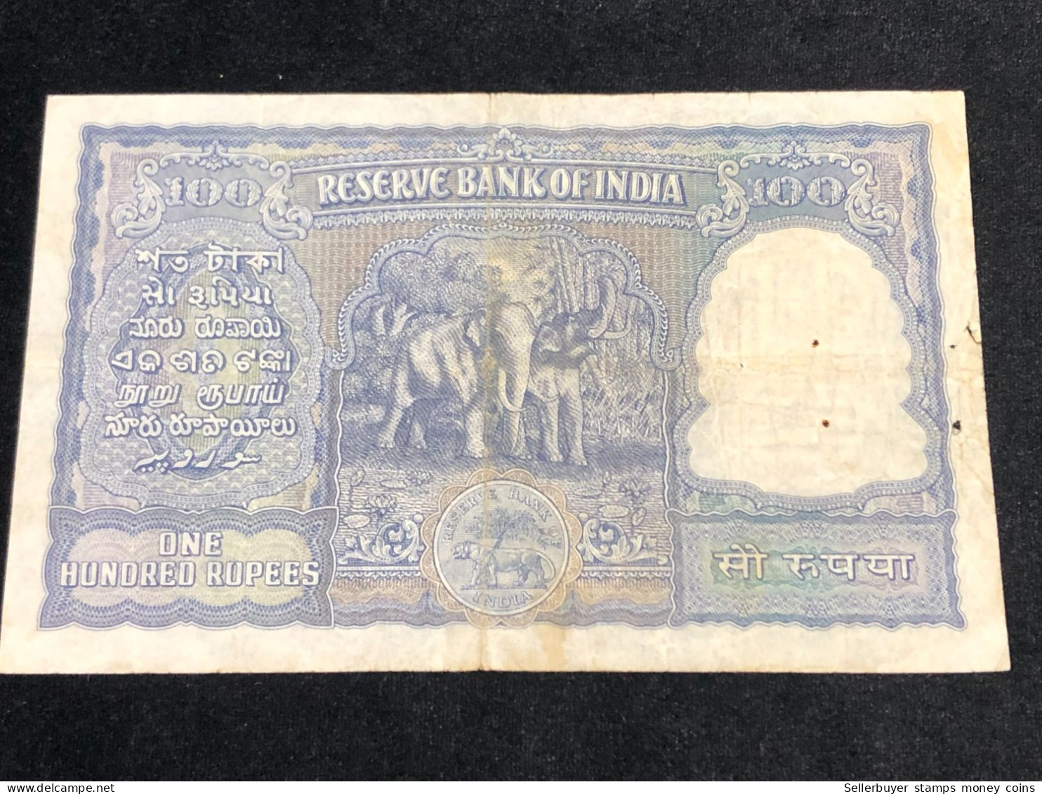 INDIA 100 RUPEES P-43  1957 TIGER ELEPHANT DAM MONEY BILL Rhas Pinhole ARE BANK NOTE Black Numbers Above And Below 1 Pcs - India