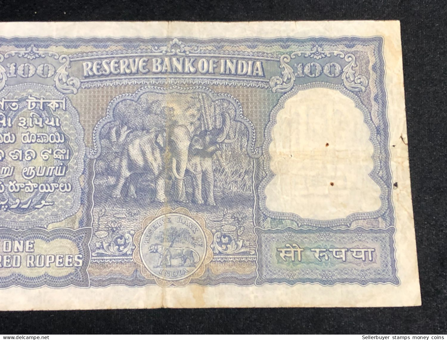 INDIA 100 RUPEES P-43  1957 TIGER ELEPHANT DAM MONEY BILL Rhas Pinhole ARE BANK NOTE Black Numbers Above And Below 1 Pcs - Inde