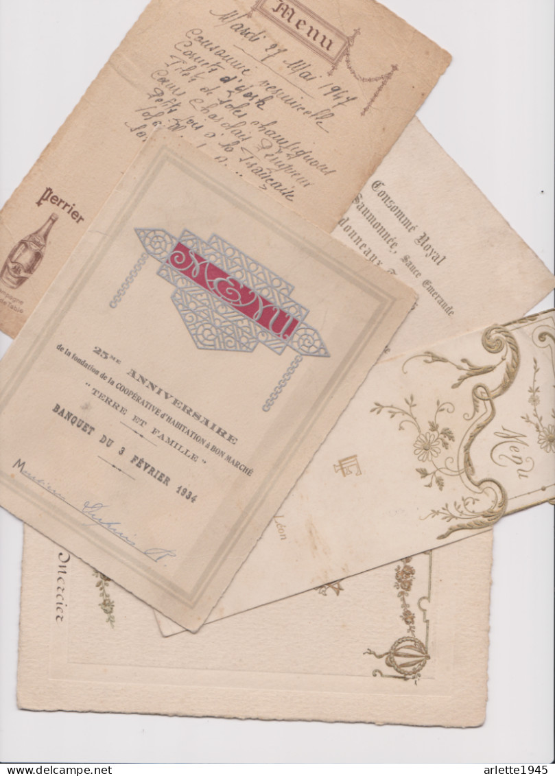 LOT  MENUS      1910  1924  1924  1934  1947 - Menükarten