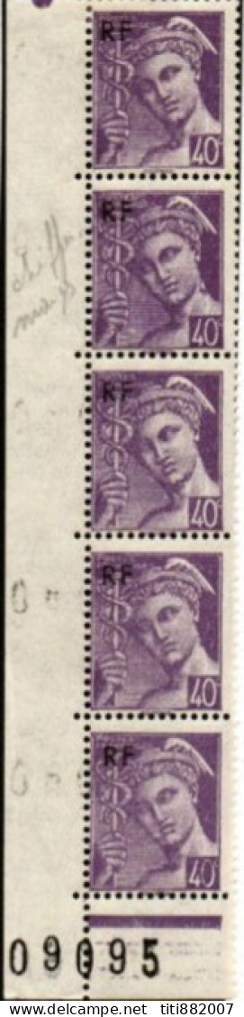 FRANCE    -   1944 .  Y&T N° 659 *.bande De 5.  Chiffres Maigres Et épais - Unused Stamps