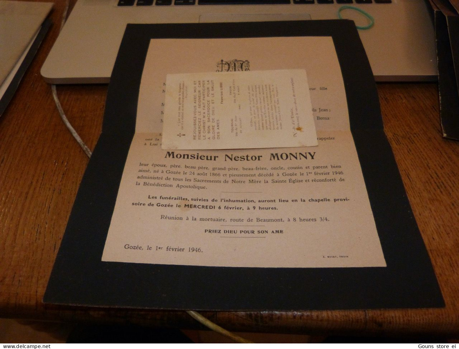 Lettre Décès  Nestor  Monny  Conreur  Gozée 1866 1946 - Obituary Notices