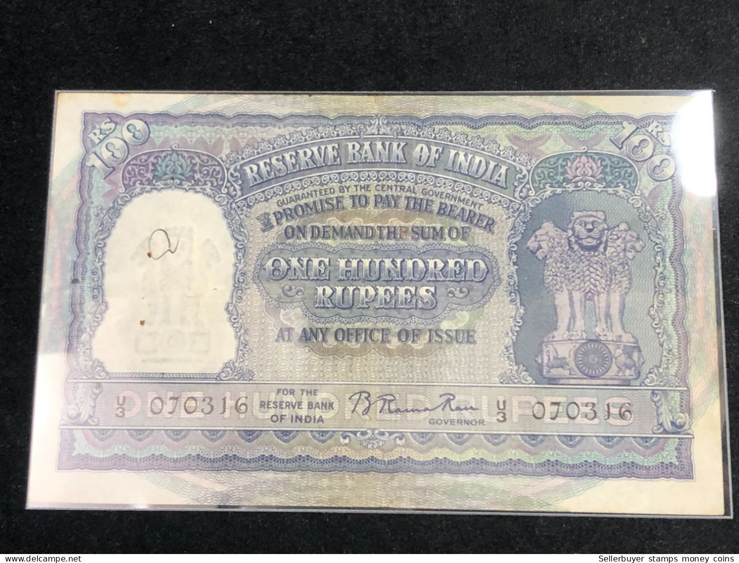 INDIA 100 RUPEES P-43  1957 TIGER ELEPHANT DAM MONEY BILL Rhas Pinhole ARE BANK NOTE Black Number Below 1 Pcs Au Very Ra - Inde