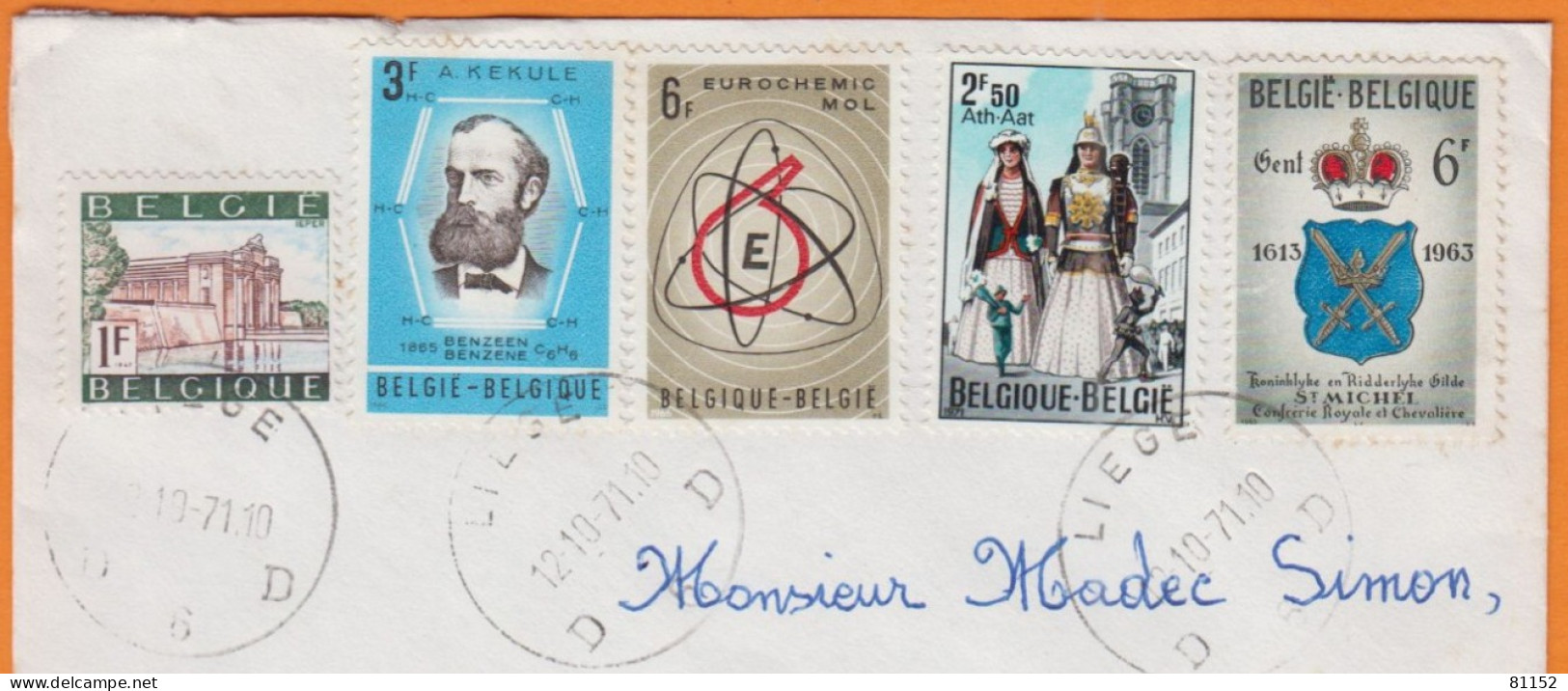 Belgique    Lettre Recommandée De LIEGE  Avec 5  Timbres 1971   Pour 95 PONTOISE - Cartas & Documentos