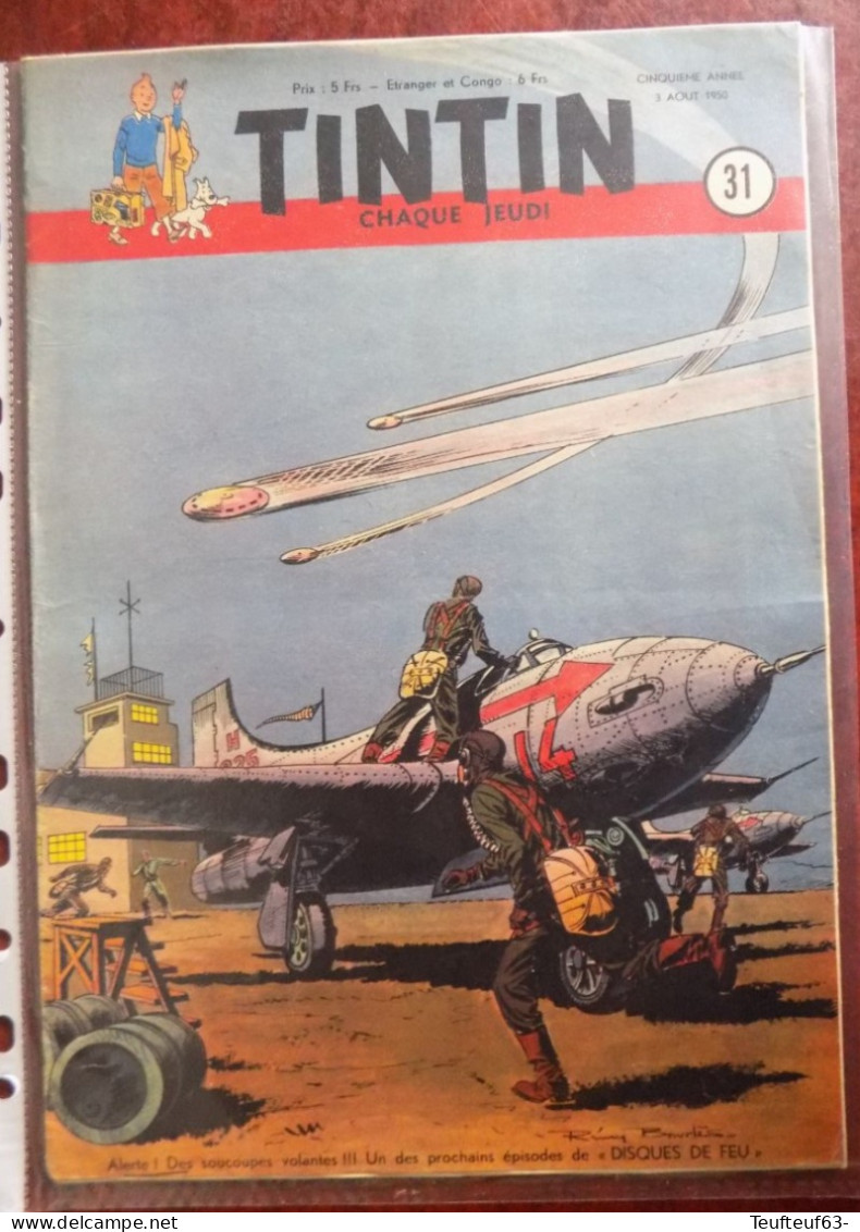 Tintin N° 31-1950 Couv. Bourlès - Tintin On A Marché Sur La Lune - Tintin