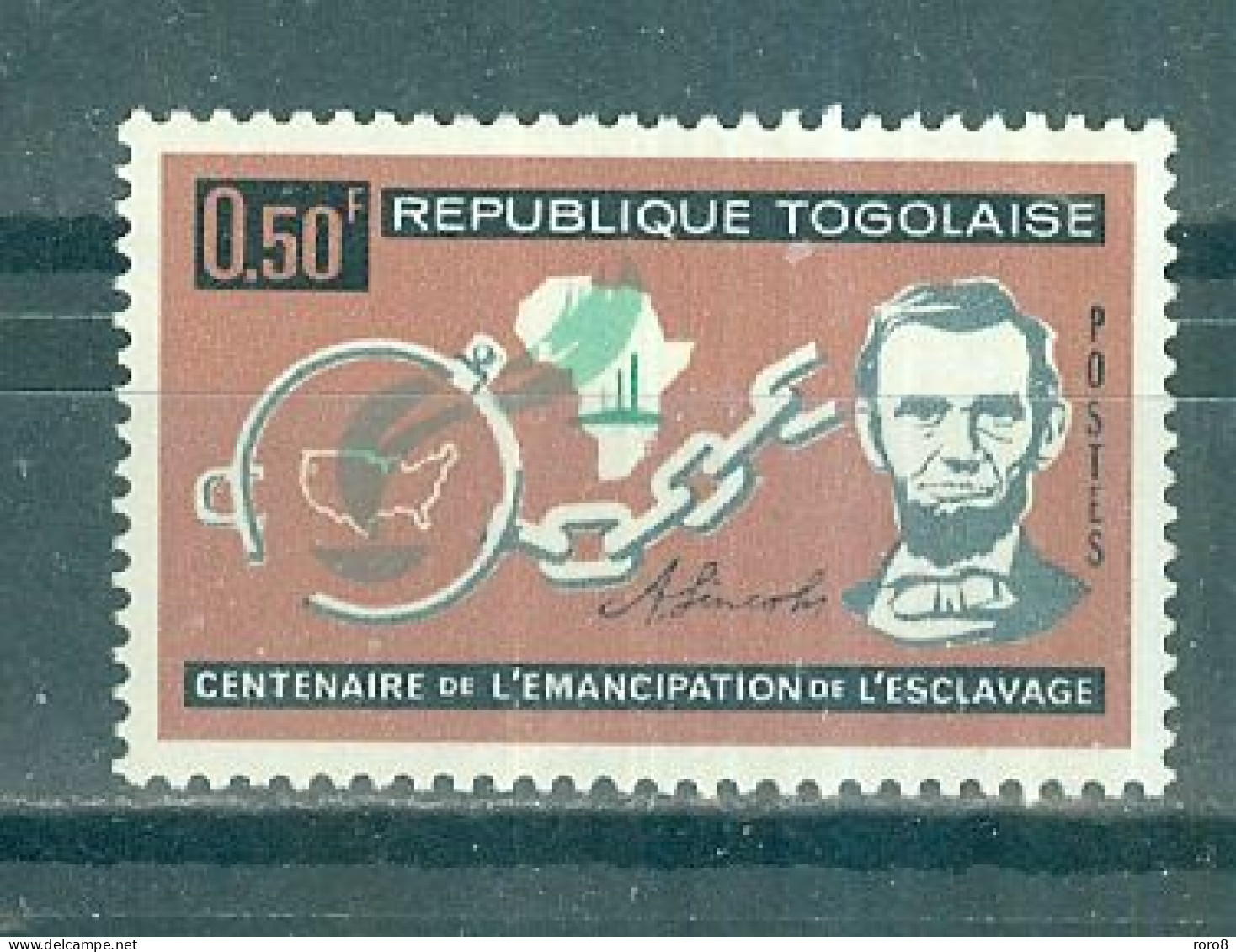 REPUBLIQUE DU TOGO - N°387* MH Trace De Charnière SCAN DU VERSO - Centenaire De L'abolition De L'esclavage. - Togo (1960-...)