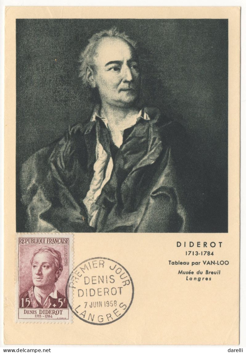 Carte Maximum 1958 - Denis Diderot YT 1168 - Langres - 1950-1959