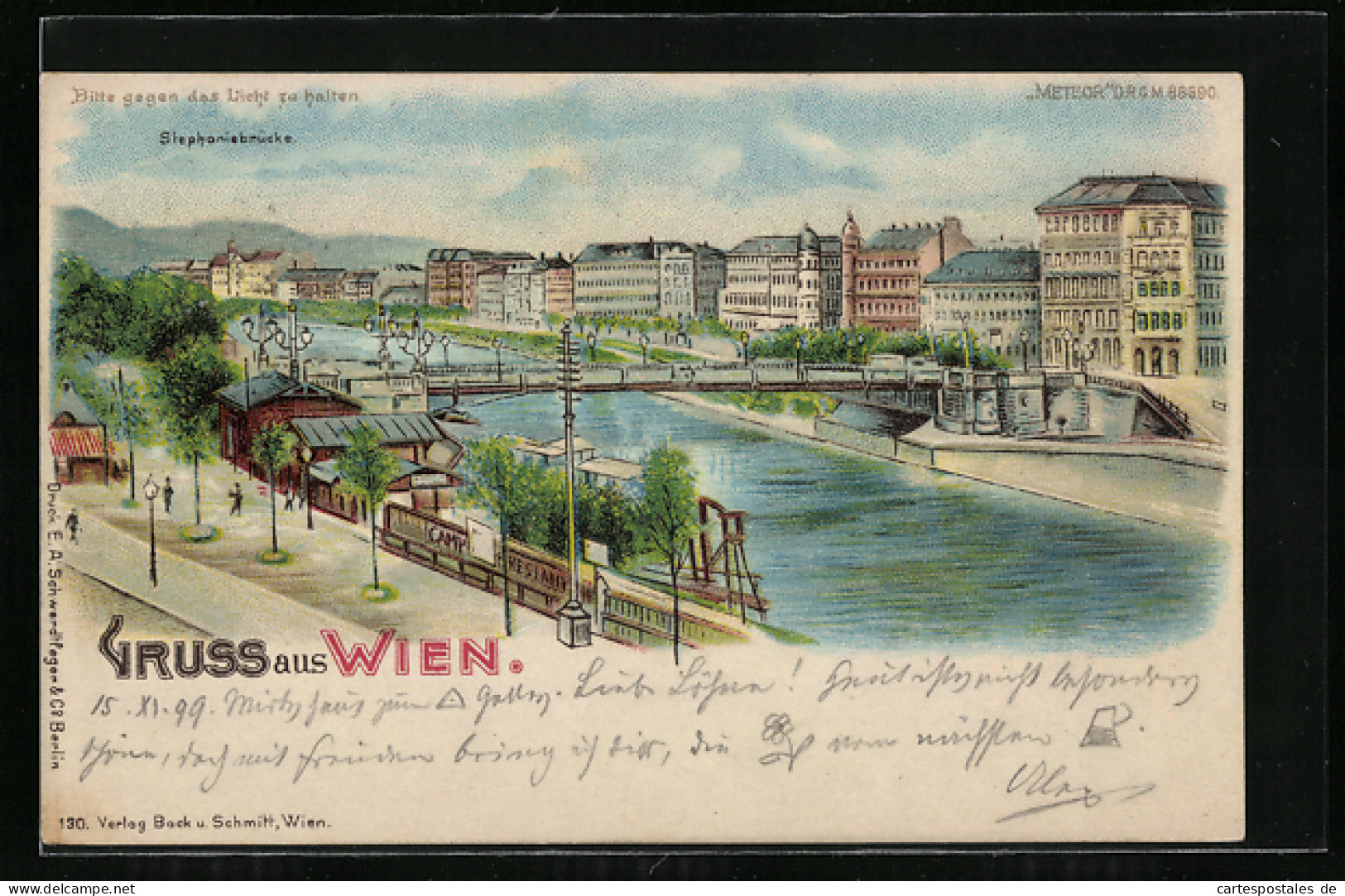 Lithographie Wien, Stephaniebrücke, Halt Gegen Das Licht: Vollmond  - Sonstige & Ohne Zuordnung