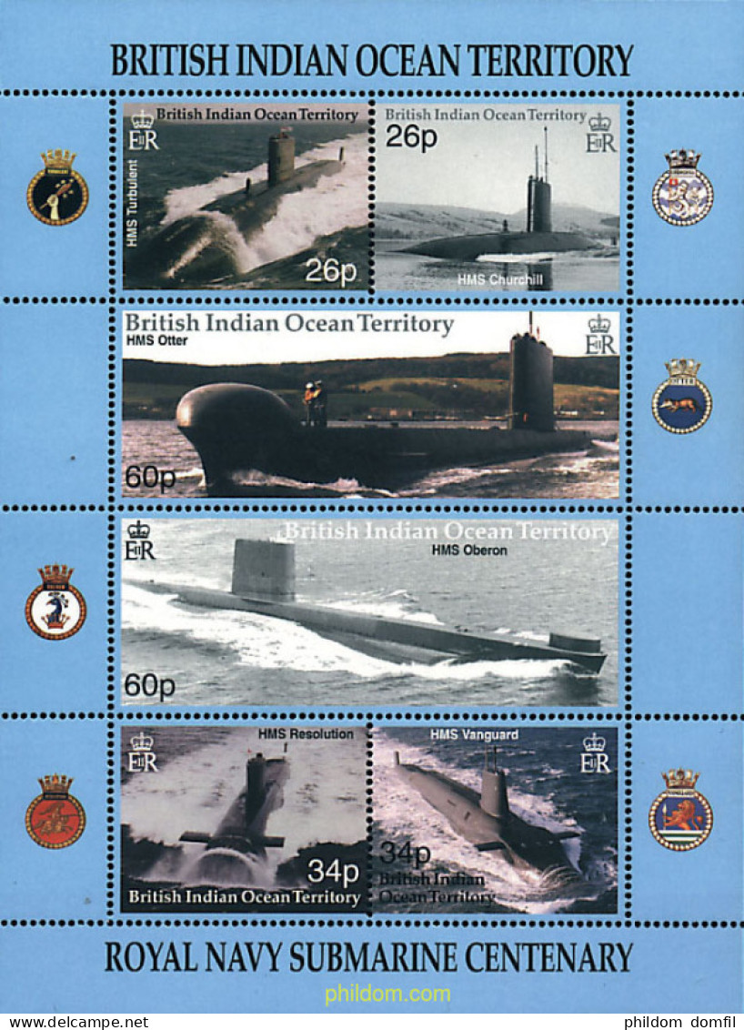 257294 MNH OCEANO INDICO BRITANICO 2001 CENTENARIO DE LA FLOTA DE SUBMARINOS DE LA ROYAL NAVY - Territorio Britannico Dell'Oceano Indiano