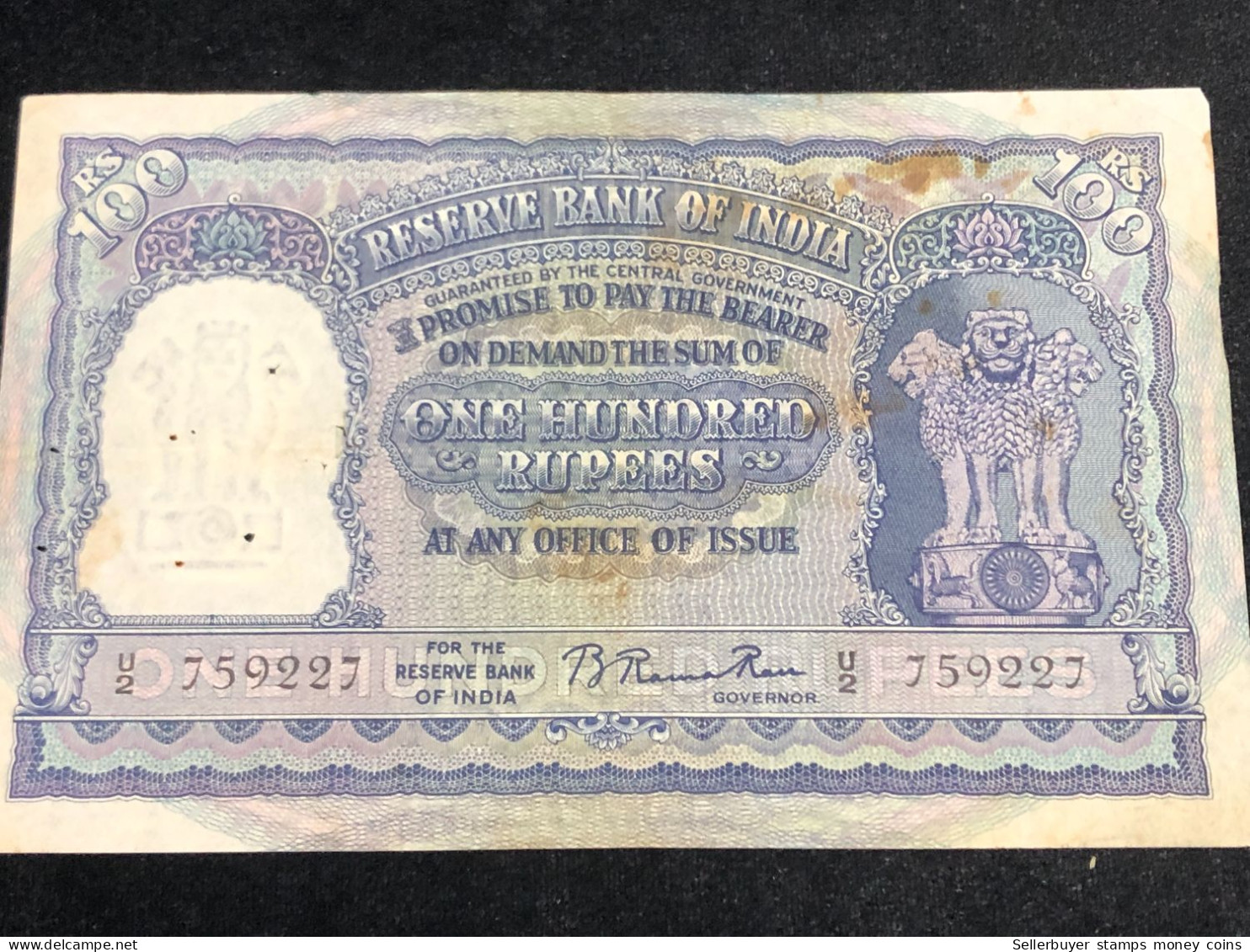 INDIA 100 RUPEES P-43  1957 TIGER ELEPHANT DAM MONEY BILL Rhas Pinhole ARE BANK NOTE Black Number Below 1 Pcs Au Very Ra - Inde