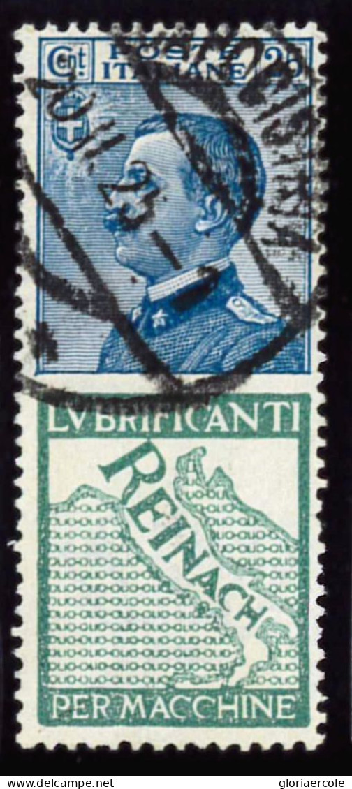 P3107 C - ITALIA REGNO , PUBBLICITARI SASSO. NR. 7 , REINACH CENT. 25, OTTIMA CENTRATURA, LEGGERMENTE USATO. - Oblitérés