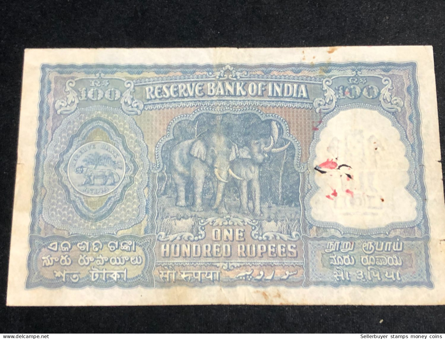 INDIA 100 RUPEES P-43  1957 TIGER ELEPHANT DAM MONEY BILL Rhas Pinhole ARE BANK NOTE Black Number Below 1 Pcs Au Very Ra - Indien