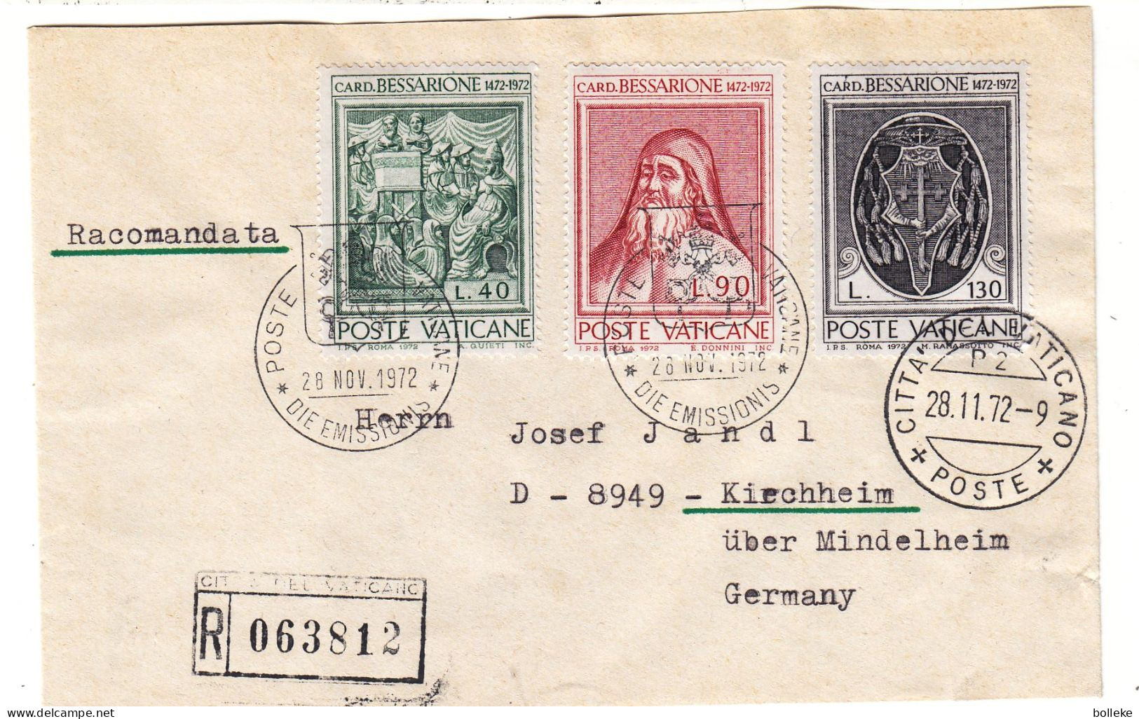 Vatican - Lettre Recom De 1972 - Oblit Citta Del Vaticano - Exp Vers Kirchheim - - Covers & Documents