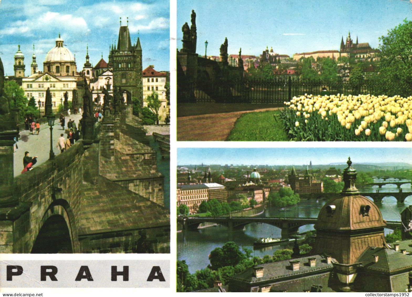 PRAGUE, MULTIPLE VIEWS, ARCHITECTURE, BRIDGE, GARDEN, TULIPS, BOAT, CZECH REPUBLIC, POSTCARD - Czech Republic